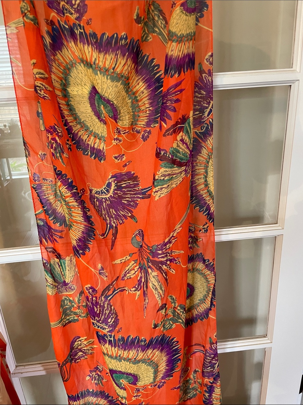 Unk Orange Floral Peacock Print Scarf